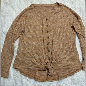 Yellow Button-Up Tie Front Knit Top